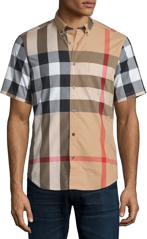 mens burberry check shirt short sleeve|burberry button down shirt men.